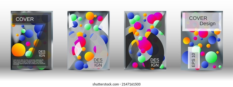 Gradient circles on a holographic background. A set of modern abstract covers. Future futuristic template with abstract balls for design of banner, poster, booklet, report, magazine.