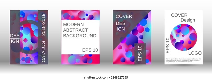 Gradient circles on a holographic background. A set of modern abstract covers. Future futuristic template with abstract balls for design of banner, poster, booklet, report, magazine.