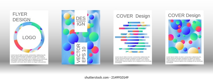 Farbkreise auf holografischem Hintergrund. Eine Reihe moderner abstrakter Cover. Zukünftige futuristische Vorlage mit abstrakten Bälle für die Gestaltung von Banner, Poster, Broschüre, Bericht, Magazin.
