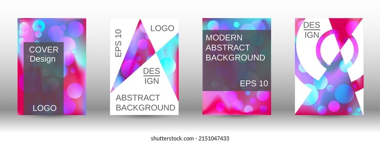 Los círculos degradados sobre un fondo holográfico. Un conjunto de cubiertas abstractas modernas. Futura plantilla futurista con bolas abstractas para el diseño de banner, afiche, librito, reportaje, revista.