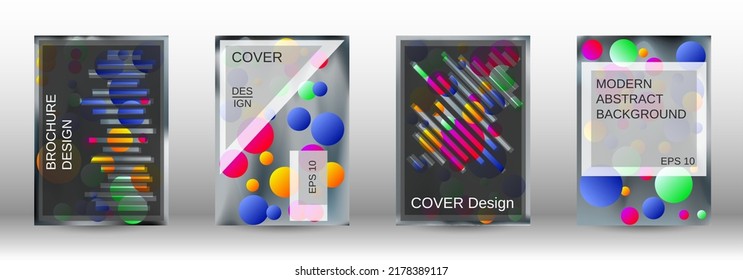 Gradient circles on a holographic background. A set of modern abstract covers. Future futuristic template with abstract balls for design of banner, poster, booklet, report, magazine.