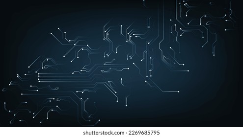 Gradient circuit diagram on dark blue background. High-tech circuit board connection system.Vector abstract technology on dark blue background.