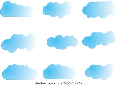 Design de forma de nuvens de gradiente. Céu azul e branco design nuvem para desenho animado, papel de parede e fundo.