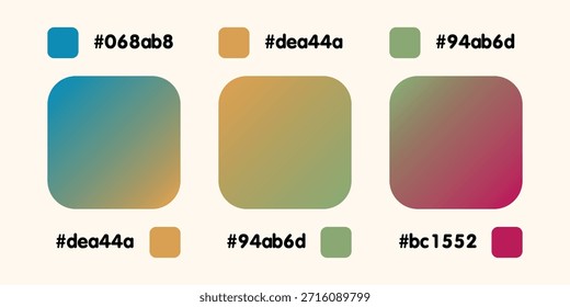 Farbverlauf-Kollektion, glänzendes Regenbogen-Hologramm. Holografische Folienstruktur, blau, rosa, grün. gelbe Abstufung. Katalog der Probenpaletten in RGB HEX. Vektorgrafik-Set für Rahmen, Rahmen, anderes Design.