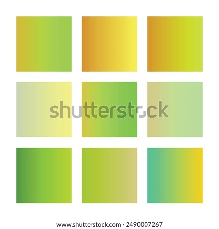 Gradient collection, shiny rainbow hologram. Holographic foil texture, blue, yellow, pink gradation. Catalog of samples palettes in RGB HEX. Vector set for frame, border, other design.