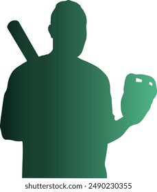 Gradient Color Baseball Player Silhouette. Flat Vector Silhouette.