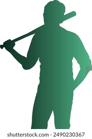 Gradient Color Baseball Player Silhouette. Flat Vector Silhouette.