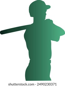 Gradient Color Baseball Player Silhouette. Flat Vector Silhouette.