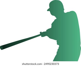 Gradient Color Baseball Player Silhouette. Flat Vector Silhouette.