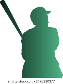 Gradient Color Baseball Player Silhouette. Flat Vector Silhouette.