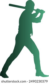 Gradient Color Baseball Player Silhouette. Flat Vector Silhouette.