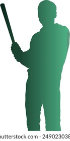 Gradient Color Baseball Player Silhouette. Flat Vector Silhouette.