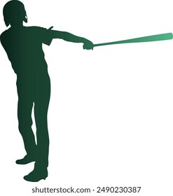 Gradient Color Baseball Player Silhouette. Flat Vector Silhouette.