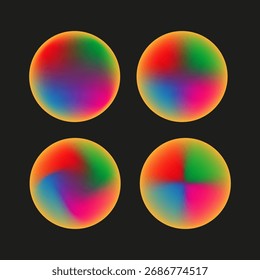 Círculos de cor de gradiente. Formas redondas abstratas. Vetor radial do espectro. Fundo preto definido. EPS 10.