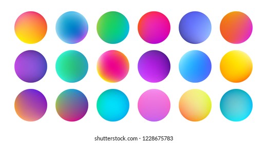 Gradient color circles with watercolor holographic texture. Vector abstract liquid fluid paint color splash pattern background