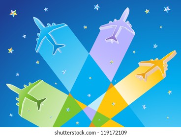 Gradient Color Commercial Airplanes Vector Illustration