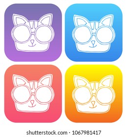 Gradient Color of Cute Fashion Cat Sunglasses Animal Pet Head. Flat Line Icon, Sign, Symbol Isolated Background. Graphic Design Abstract Art, Elements, Vector Illustration EPS 10