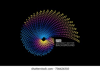 Gradient color dots make up the spiral abstract pattern vector background