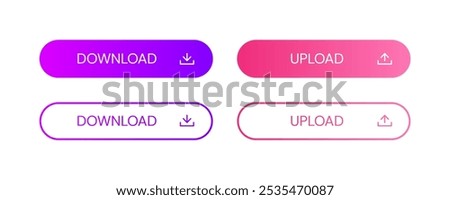 Gradient color download and upload buttons .Click here button for UI UX, website, mobile application . Vector illustration