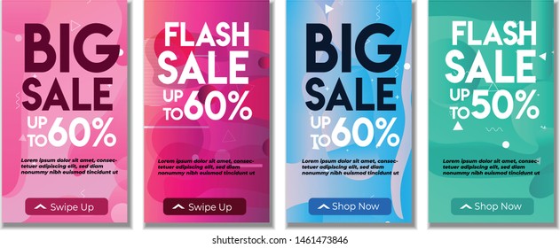 Gradient Color Dynamic modern fluid mobile for sale and promotion banners. Sale banner template design, Flash sale special offer set and can use for instagram