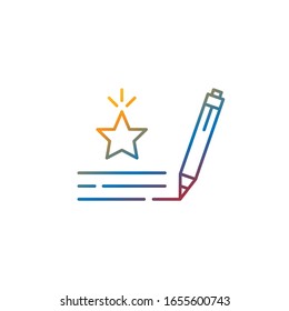 gradient color feedback or rating icon. concept of fast expression of opinion or loyalty answer on website from happy user. simple flat design abstract text with star and pen on white background
