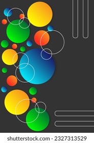 The gradient color of four circles yellow, green, orange, and blue with white lines on black background. Vector and illustration for banner and backdrop website.




