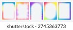 Gradient Color Frames Set. Cute Kid Fun Background. Decorative Blur Transparent Borders with Rainbow Color Gradation. Vector Aura Glow Frames for Y2K Posters, Kid Parties and Holi Festival Banners.