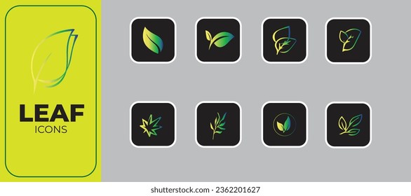 Gradient color green and yellow. Leaf icon set