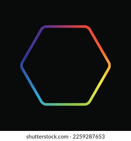 Vector hexagonal de color degradado. Línea delgada hexagonal de color arcoiris. Icono aislado en fondo negro. Para web, papel, afiche, diseño