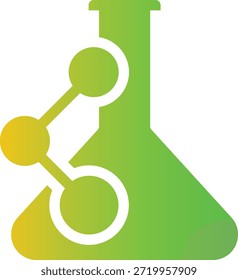 Icono de color degradado de un frasco de química con nodos moleculares, mezcla científica de pastel.