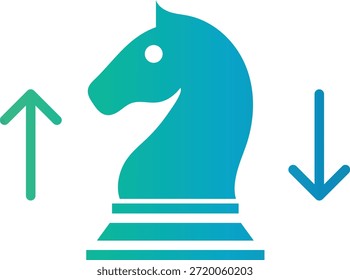 Gradient color icon of chess knight with rising arrow representing strategic market decisions.