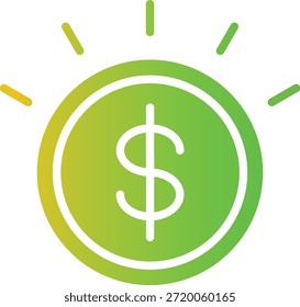 Icono de color degradado de la moneda de dólar con efecto brillante que representa la prosperidad financiera.