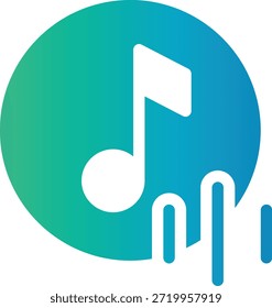 Ícone de cor de gradiente de uma nota de música dentro de círculo, mistura de streaming de áudio brilhante.