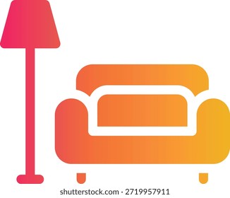 Icono de color degradado de un sofá y una lámpara, mezcla pastel interior suave.