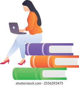 Gradient color illustration for Girl doing online education