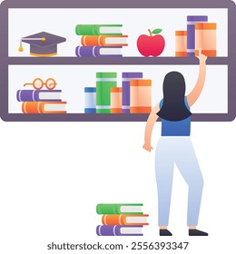 Gradient color illustration for Girl in library