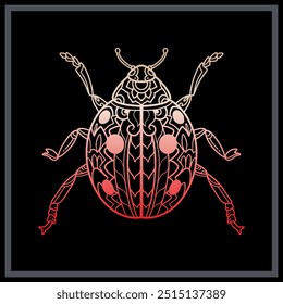 Gradient color lady bug  mandala arts isolated on black background