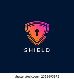 Color del degradado Carta S Escudo con agujero de teclado interior. Diseño del logotipo de protección del logotipo de seguridad