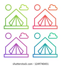 Gradient color line icon tent. Camping vector logo.