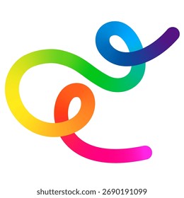 Gradient Color Line Wave. Abstract Vector 3D Doodle Line Shape. Wavy Graphic Design Element with Color Gradation. Swirl Rainbow Ribbon
