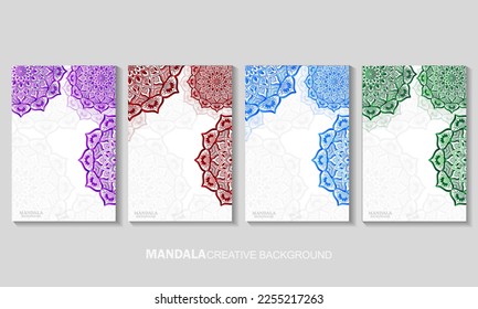 Gradient color Mandala  background set with blue, purple, green, red color and modern mandala.