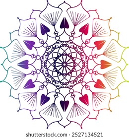 design de mandala de cor de gradiente. design de mandala, design de mandala com padrões intrincados em azul, vermelho e laranja em um fundo de gradiente quente