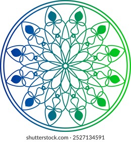 Diseño del mandala, diseño del mandala con los patrones intrincados en azul, rojo, y naranja en un fondo caliente del gradiente