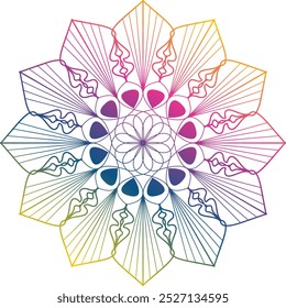 gradient color mandala design. mandala design, mandala design with intricate patterns in blue, red, and orange on a warm gradient background