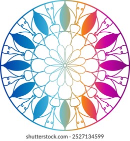design de mandala de cor de gradiente. design de mandala, design de mandala com padrões intrincados em azul, vermelho e laranja em um fundo de gradiente quente