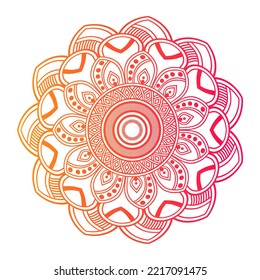 Mandala de color degradado sobre fondo blanco aislado, Mandala con motivos florales. Ornamentos