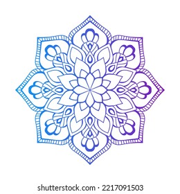 Mandala de color degradado sobre fondo blanco aislado, Mandala con motivos florales. Ornamentos