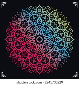 Gradient Color Mandala Pattern with Black Background , Mandalas for coloring book ornament on black background, Vector illustration, Yoga template.