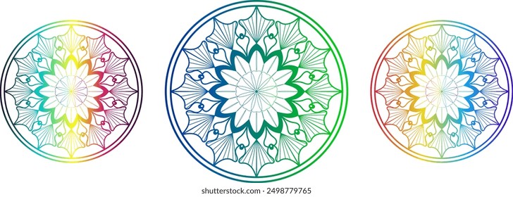 Gradient color mandala pattern on white isolated background. Vector background for yoga, meditation poster, banner, wallpaper