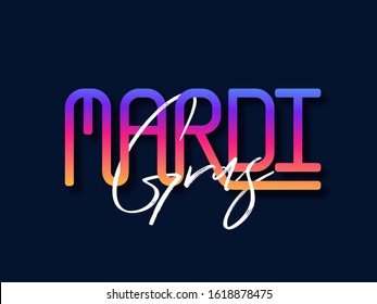 Gradient Color Mardi Gras Font on Blue Background.
